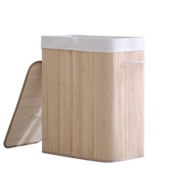 Foldable Bamboo Laundry Basket Rectangle Light Brown