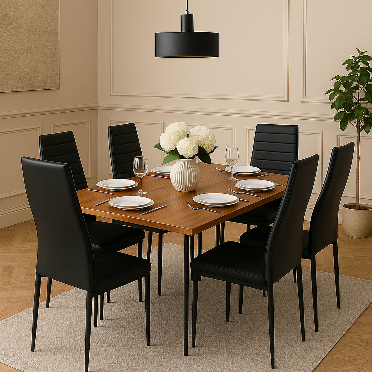 Gravil Dinning Table with 6 Person Ease Chair