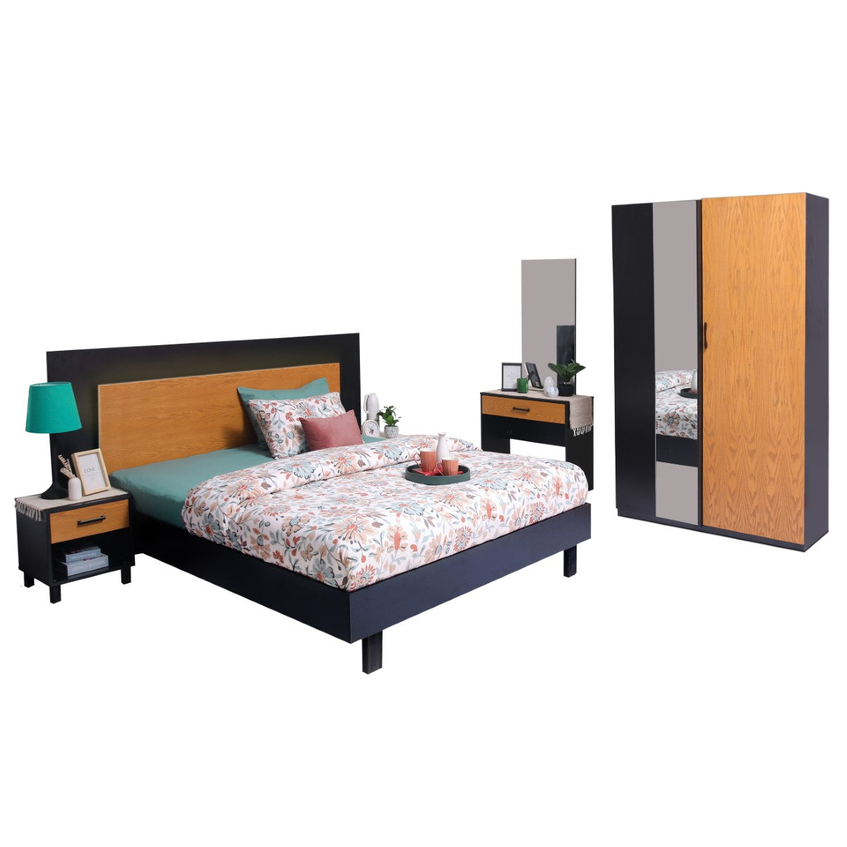 Ozmane Set  (bed with sides, dresser, mirror and 2 door wardrobe)