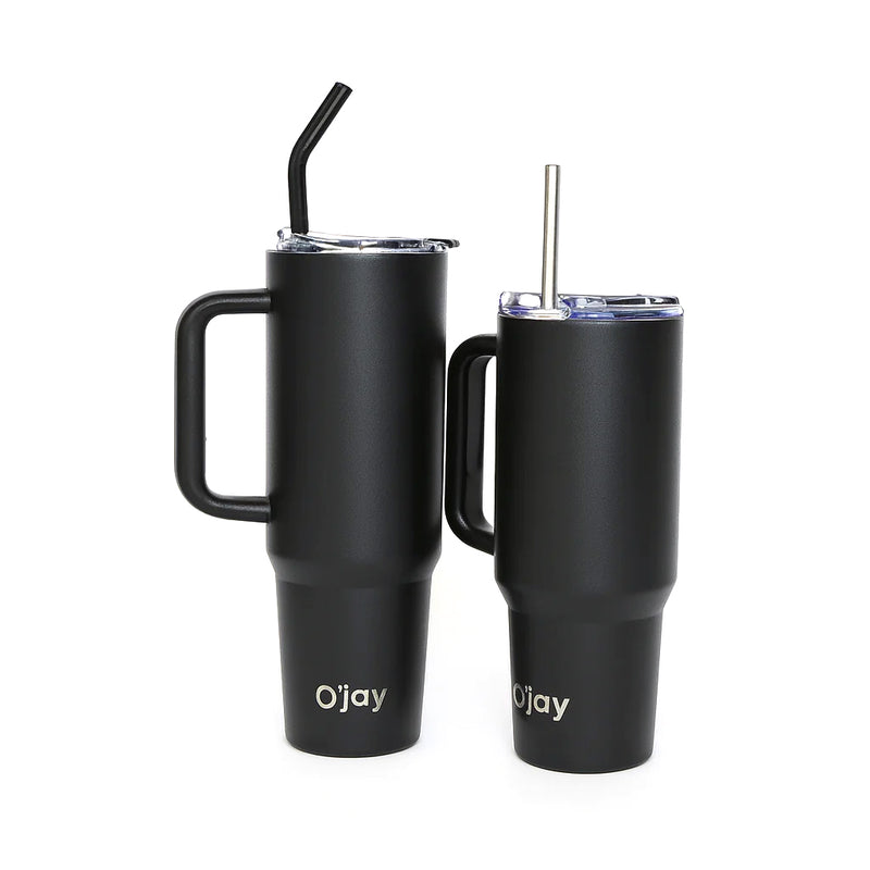 O’jay Matte Black Insulated Tumbler with Handle & Straw – 50oz / 40oz – SP17913 - Habitt
