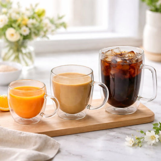 Double Wall Glass Mug Set – Available in 150ml, 250ml, 350ml & 450ml