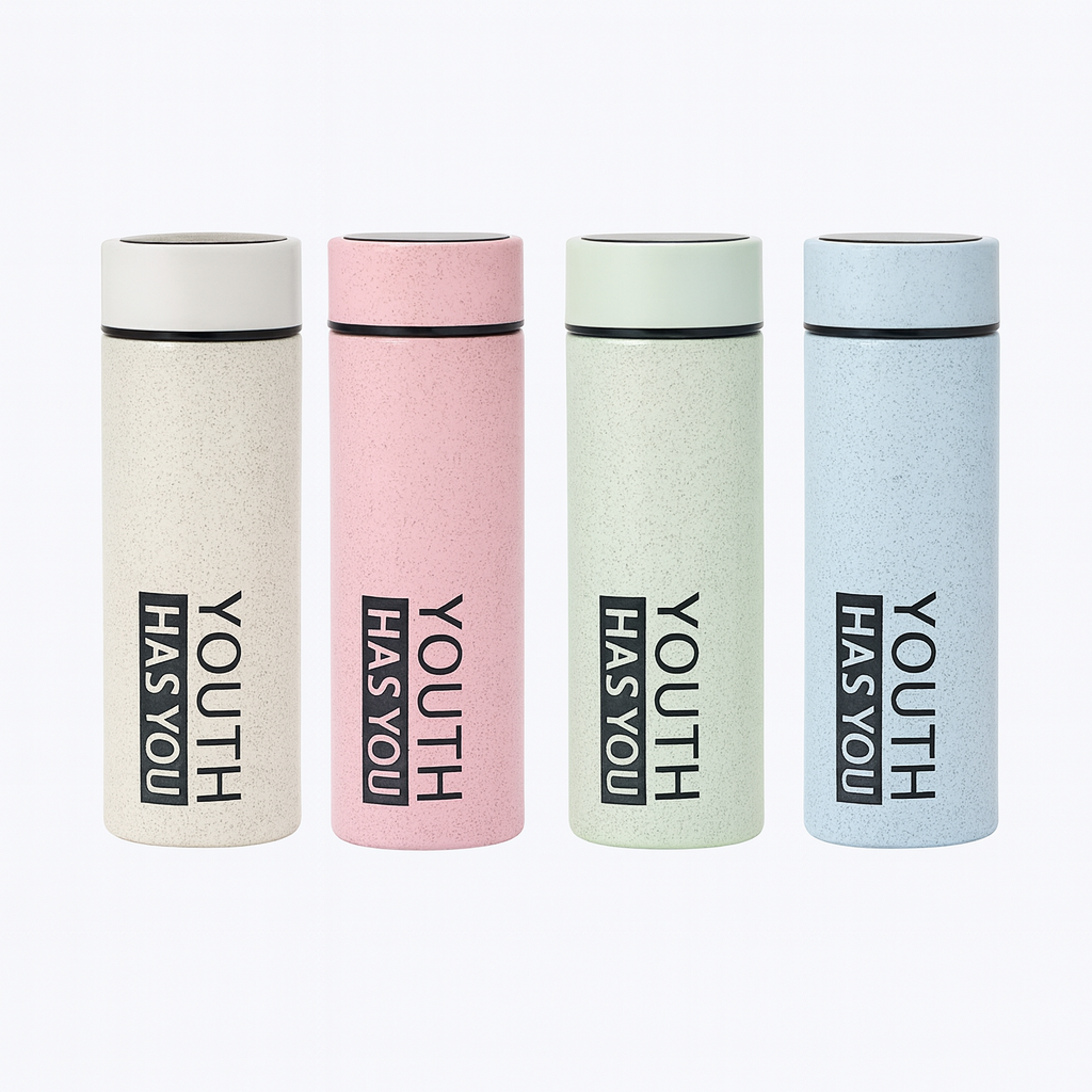 Glass Bottle Marble Touch – Slim Printed Drinking Bottle (Blue, Green, Pink, Beige)