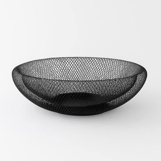 Double Base Metal Mesh Basket – Black | Modern Decorative Fruit &amp; Storage Bowl