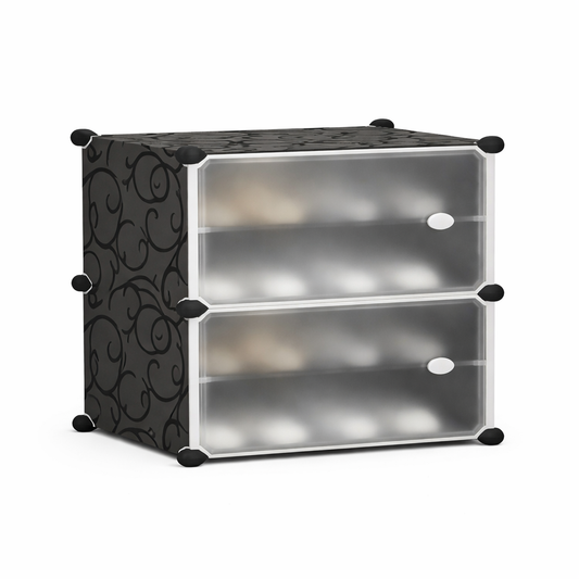 Modern PVC Shoe Cabinet 2 Layers – Dustproof Stackable Shoe Storage Organizer with Translucent Doors - Habitt