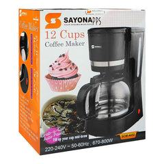 SAYONA SCM-4432 12-Cup Coffee Maker – 670-800W Drip Brew Machine with 1.5L Tank, Nylon Filter & Keep-Warm Function