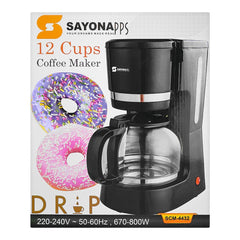 SAYONA SCM-4432 12-Cup Coffee Maker – 670-800W Drip Brew Machine with 1.5L Tank, Nylon Filter & Keep-Warm Function