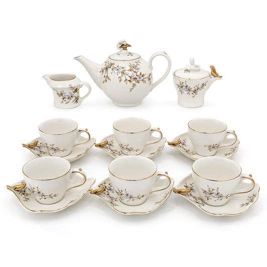 Elegant Floral Porcelain Tea Set with Gold Accents – Premium Tea Service Collection