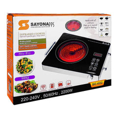 Sayona Infrared Cooker 2200W with Digital LED Display & Stainless Steel Body – Polished Black Crystal Plate (SIC-4532)