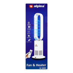 Alpina SF-5002 Electric Fan & Heater 2-in-1 | Bladeless Oscillating Fan Heater with Remote & Timer