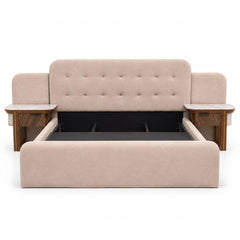 Clara King Size Bed | Luxury Upholstered Bed with Marble Accent Side Tables - Habitt