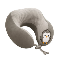 Travel Neck Pillow with Cute Design – Variant: Blue, Grey, Green, Purple, Pink
