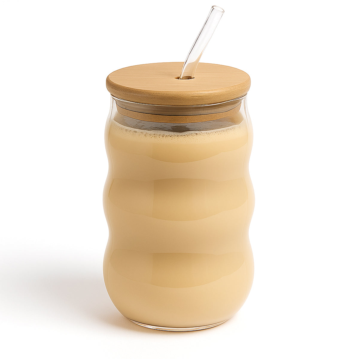 Iridescent Ripple Glass Tumbler with Bamboo Lid & Straw – 530ml