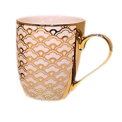 Ceramic Coffee Mug with Gold Handle – Modern Geometric Print Tea & Coffee Cup