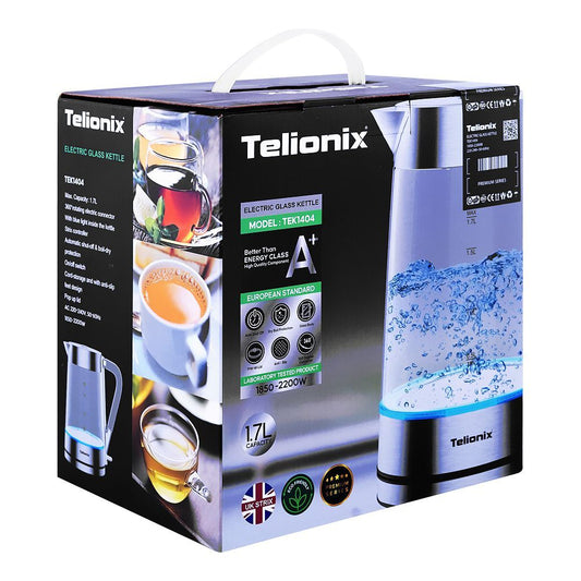 Telionix Electric Glass Kettle 1.7L – Model TEK-1404 | Fast Boil High-Power Kettle