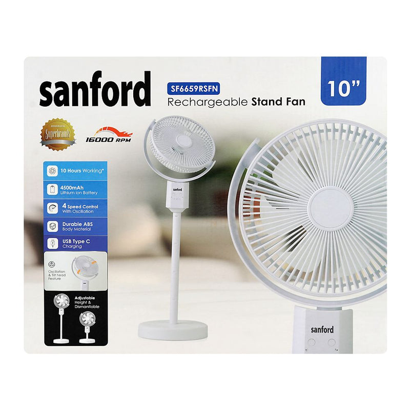 Sanford Rechargeable Stand Fan 10″ – Model SF6659RSFN | High-Speed Portable Cooling Fan - Habitt
