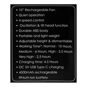 Sanford Rechargeable Stand Fan 10″ – Model SF6659RSFN | High-Speed Portable Cooling Fan - Habitt