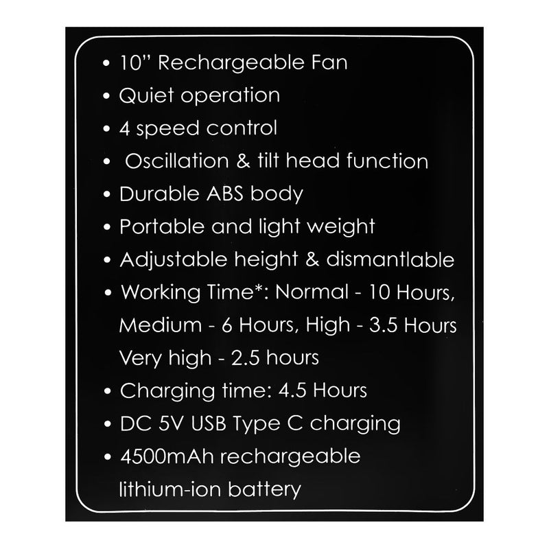 Sanford Rechargeable Stand Fan 10″ – Model SF6659RSFN | High-Speed Portable Cooling Fan - Habitt