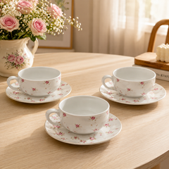 Ceramics Heart Dotted Cup and Saucer Set – Printed Tea Cups with Matching Saucers for Tea & Coffee Serving