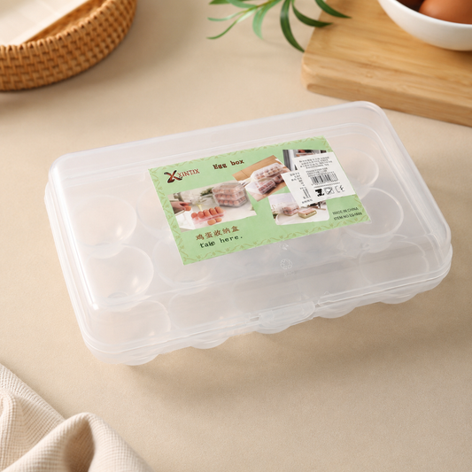 Medium Plastic Egg Storage Box with Lid | Stackable Egg Container for Refrigerator