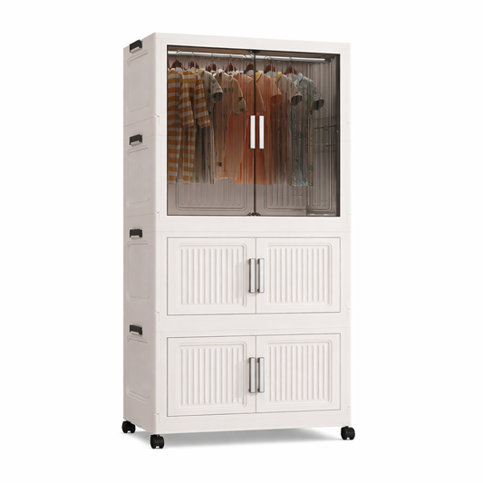 Portable Wardrobe Closet with Wheels – Large Capacity Rolling Clothes Organizer with Hanging Rod & Storage Compartments - Habitt