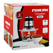 Nikai Electric Food Chopper 500W – 3 Liter Glass Bowl, Powerful Kitchen Chopper (NC394G) - Habitt