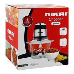 Nikai Electric Food Chopper 500W – 3 Liter Glass Bowl, Powerful Kitchen Chopper (NC394G)