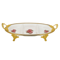 36×22cm 3-Section Decorative Dish – Rose Flower Design