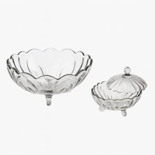 Smoky-Tinted Footed 7-Piece Fruit Bowl & Serving Set – Premium Coloured Pressed Glass