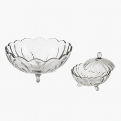 Smoky-Tinted Footed 7-Piece Fruit Bowl & Serving Set – Premium Coloured Pressed Glass