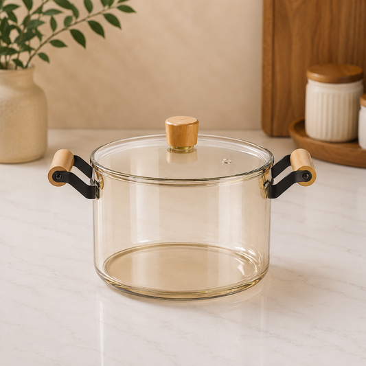 2500ML Glass Cooking Pot with Wooden Handles | Glass Cooking Pot