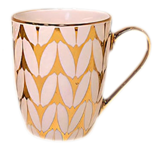Ceramic Coffee Mug with Gold Handle – Modern Geometric Print Tea & Coffee Cup