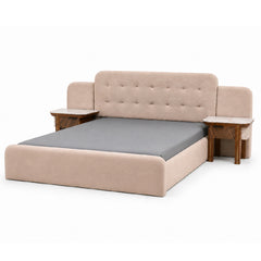 Clara King Size Bed | Luxury Upholstered Bed with Marble Accent Side Tables - Habitt