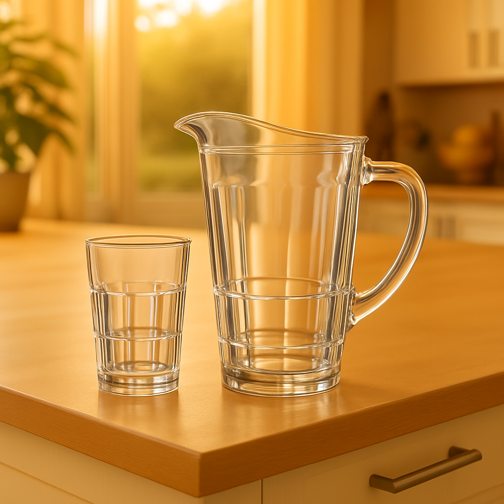 Vertical-Rib Cut Glass Water Set – 7-Piece Set (1.58 L Jug + 278 mL Glasses)