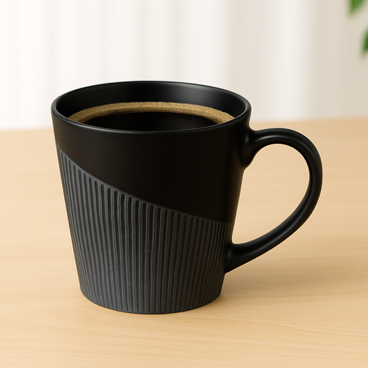Matte Black and Grey Textured Ceramic Mug – Modern Geometric Coffee & Tea Cup