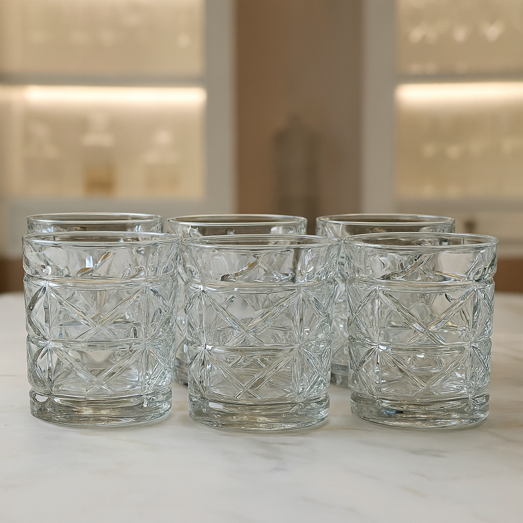 Cross-Cut Tumbler Glass Set 340 ml – Premium Clear Heavy Drinkware (6 Pcs)