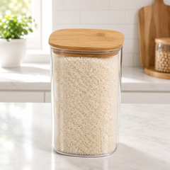 Transparent Storage Jar with Wooden Lid, Square Shape, Clear,Large - Habitt