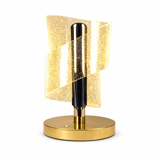 Luxury Spiral Acrylic LED Table Lamp – Gold Glitter Modern Decorative Accent Light - Habitt