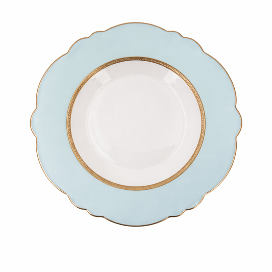 Sky Blue & Gold Scalloped Ceramic Plate – Elegant Single Serving Plate