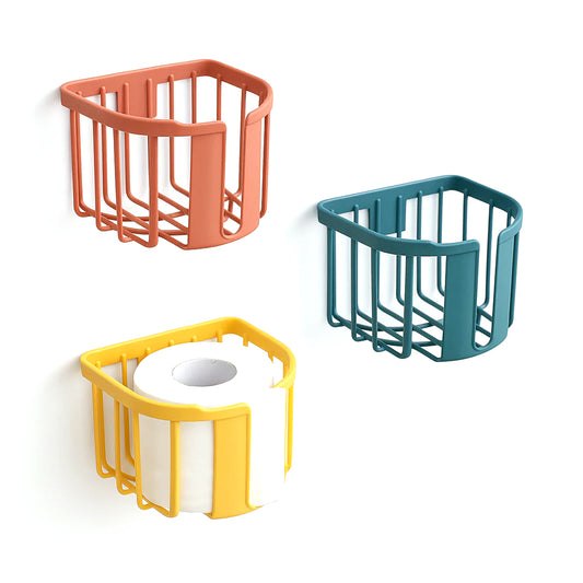 Plastic Tissue Roll Basket – Wall-Mounted Storage Holder (Assorted Colors)