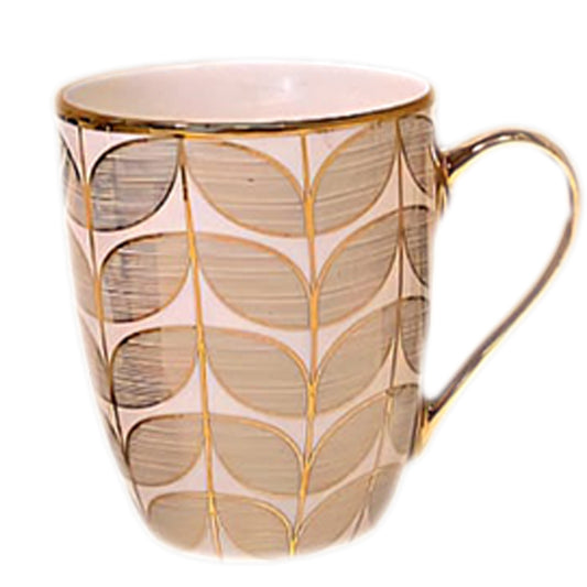 Ceramic Coffee Mug with Gold Handle – Modern Geometric Print Tea & Coffee Cup