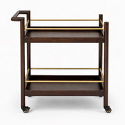 Oaklin Wooden Tea Trolley with Wheels – 2-Tier Serving Cart with Brass Accents for Dining & Living Room - Habitt