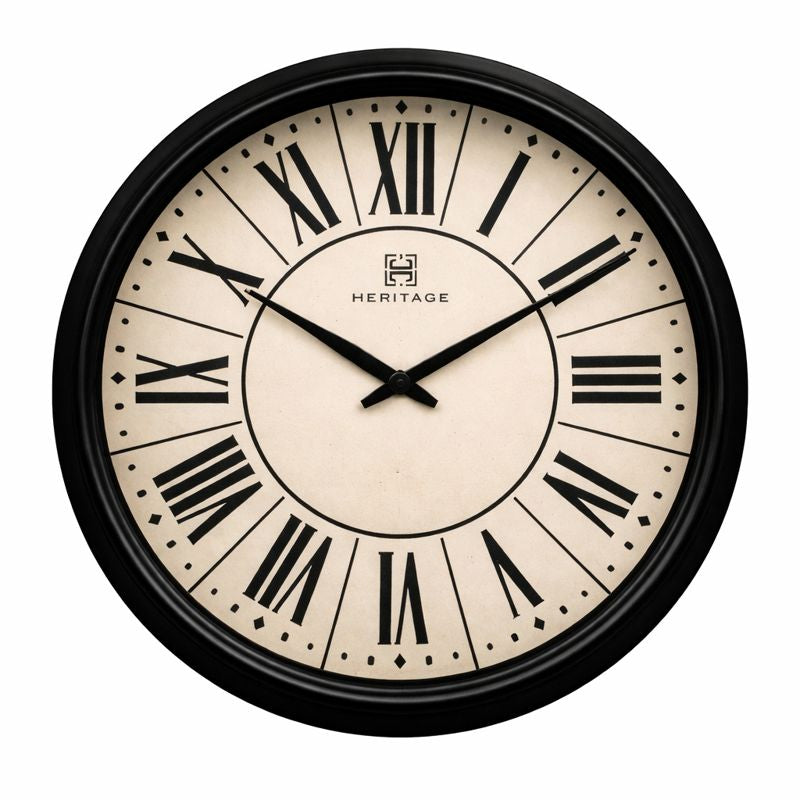 Heritage “Moon Time” Wall Clock 20" – Vintage Roman Numeral Design with Black Plastic Frame - Habitt