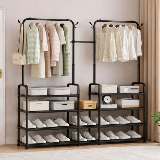 Multipurpose 3 in 1 Rack – Clothes Hanging Rack with Shoe & Storage Shelves