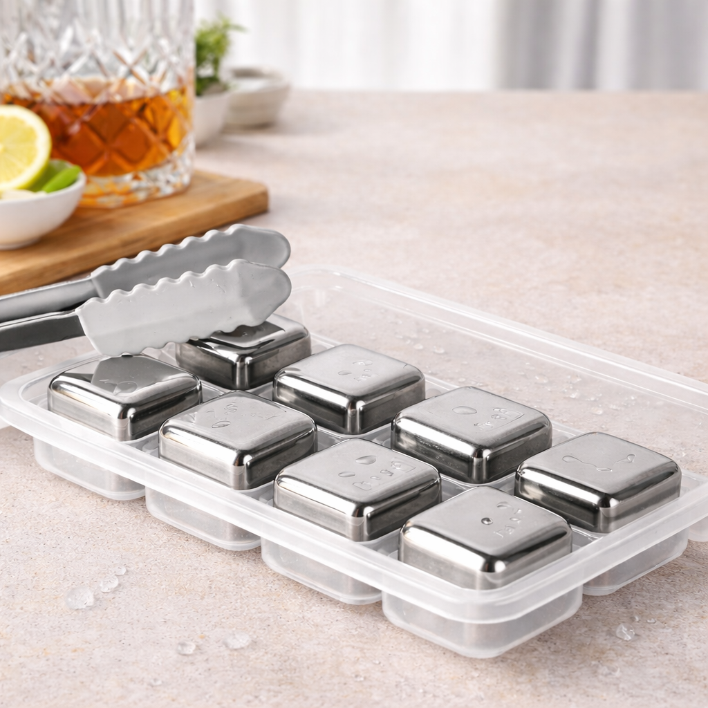 Stainless Steel Quick Freezing Ice Cube Box – Reusable Metal Ice Cubes Set