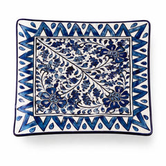 Handcrafted Ceramic Platter – Classic Blue Floral Design (9 × 9 Inches)
