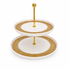 Elegant White & Gold 2-Tier Cake Stand – Luxury Dessert Serving Display