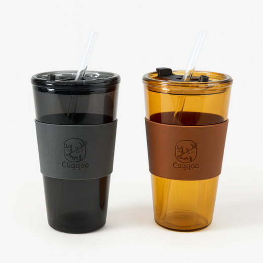 1 Pc Glass Bottle with Straw & Grip Band – Stylish Drink Cup for Daily Use (Brown, Blue)