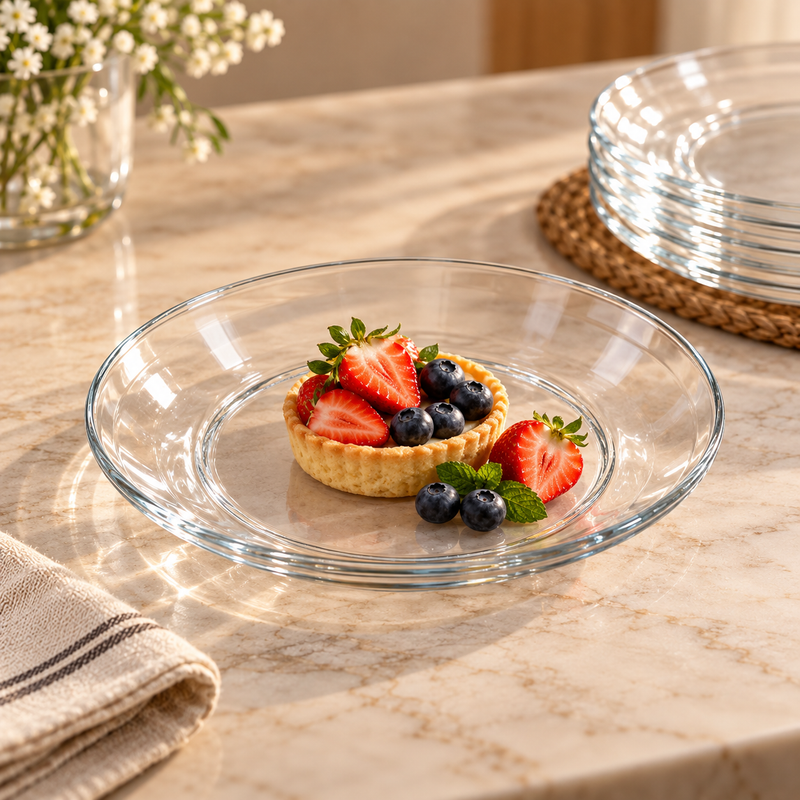 6-Piece Clear Glass Dessert Plate Set 194mm – Elegant Serving Plates for Cakes & Snacks