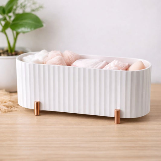 Cotton Pad Storage Box – Ribbed Organizer with Lid for Makeup & Skincare