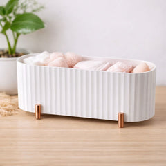 Cotton Pad Storage Box – Ribbed Organizer with Lid for Makeup & Skincare